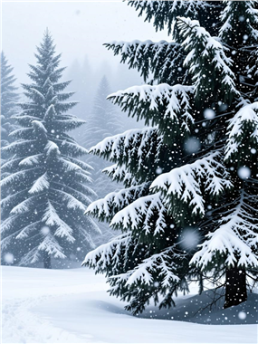 冬季大雪覆盖的雪松树图片